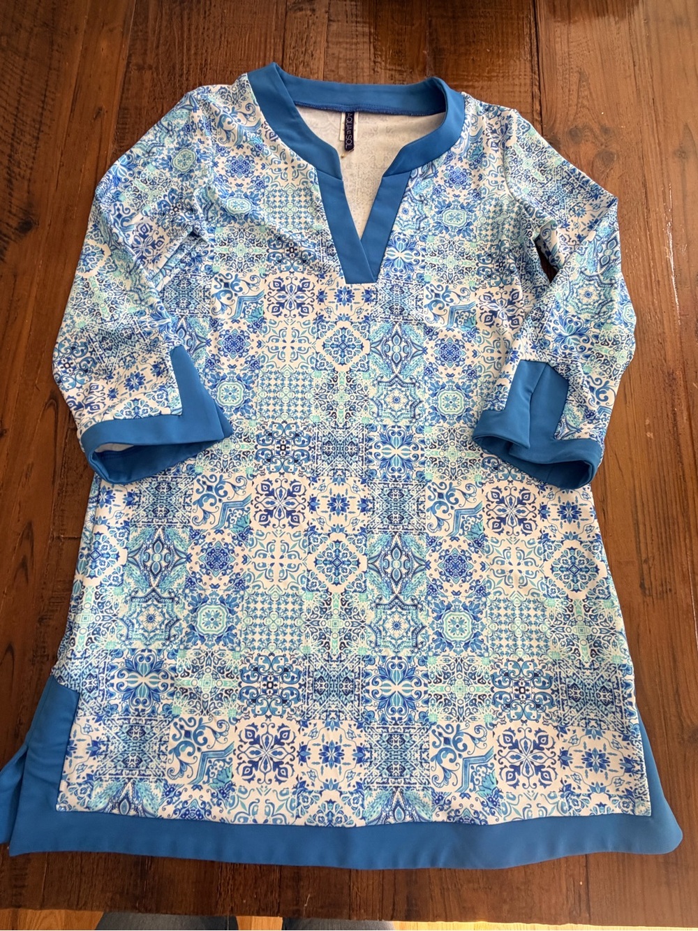Womens aqua et sol Blue Patterned swim coverup dress medium Euc